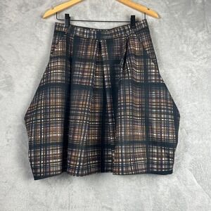 COS Women Pleated A-Line Plaid Grid Skirt Black Brown Pink Size 8 P211430